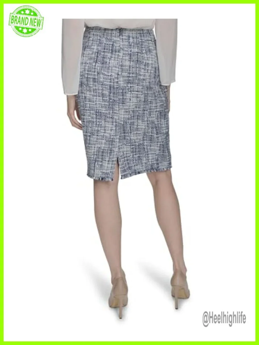 Tweed Pencil Skirt, Knee Length, Business Casual, Button Closure, Dry Clean Only
